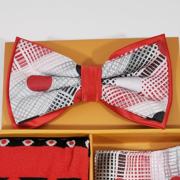Bow Tie Hanky Socks Box Set by R Lewis RGB004 Red - Picture 2 of 7